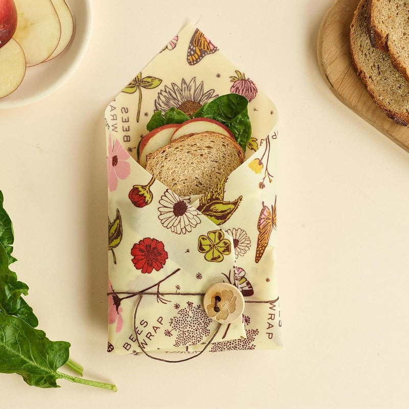 Bee's Wrap Vegan Beeswax Wraps for Food - Vegan Meadow Magic Sandwich Wrap - Made in USA Reusable Bread Bags - Organic & Eco-Friendly Alternative to Aluminum Foil, Sandwich Bags & Plastic Wrap - Image 3